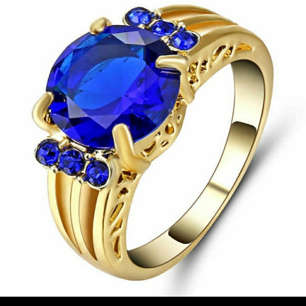 10KT Yellow Gold filled Blue sapphire Ring